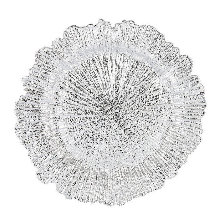 Round Plastic Charger Plate With Electroplating Finish, Silver, Set of 8