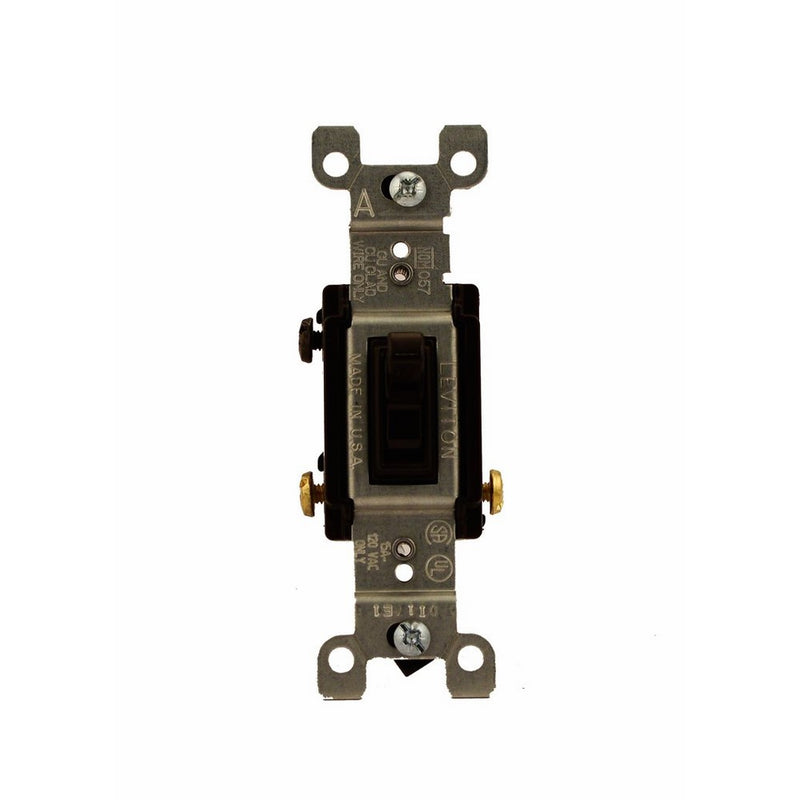 Leviton 1453-CP 15 Amp, 120 Volt, Toggle Framed 3-Way AC Quiet Switch, Residential Grade, Non-Grounding, Quickwire Push-In & Side Wired, Brown