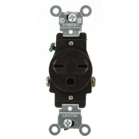Leviton 5029 15 Amp, 250 Volt, Narrow Body Single Receptacle, Straight Blade, Commercial Grade, Grounding, Brown
