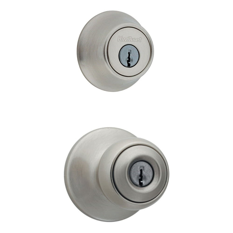 Kwikset 690 Polo Entry Knob and Single Cylinder Deadbolt Combo Pack in Satin Nickel