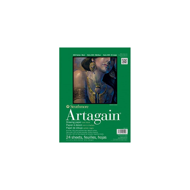 Strathmore 445-109 400 Series Artagain Pad, Coal Black, 9"x12" Glue Bound, 24 Sheets