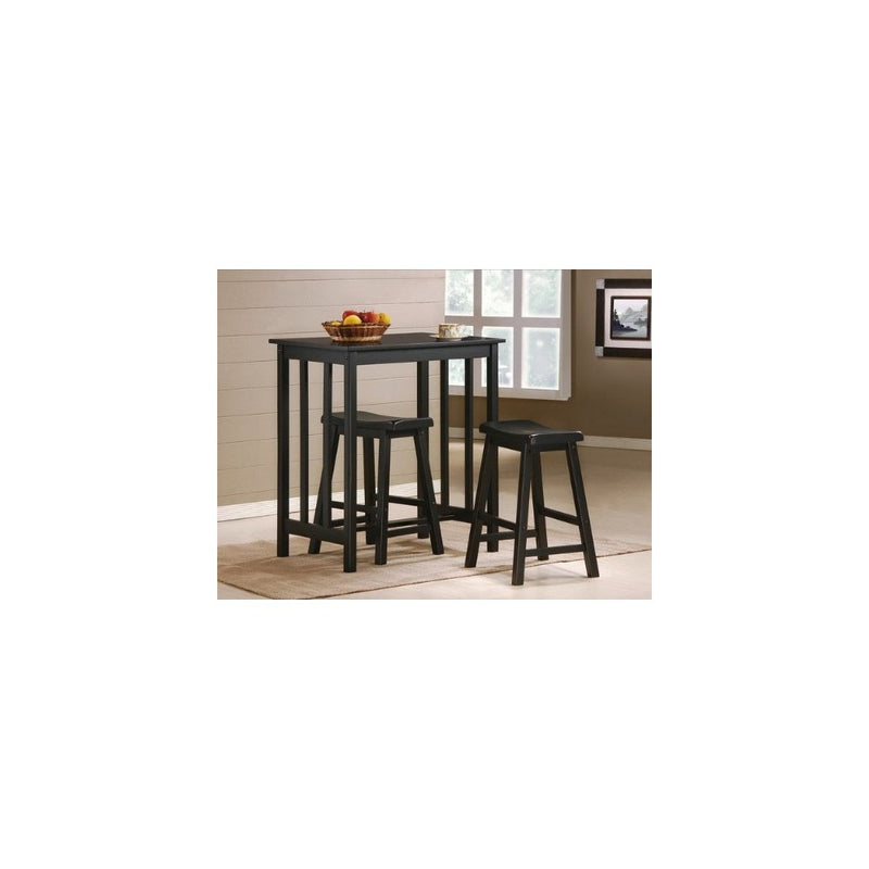 MAN CAVE 3 Piece Black Finish Table & Saddle Bar Stool Set