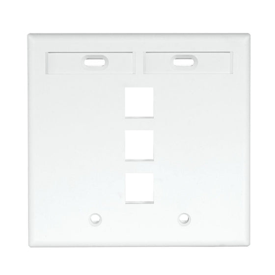 Leviton 42080-3WP 3-Port Dual Gang QuickPort Wallplate with ID Windows, White