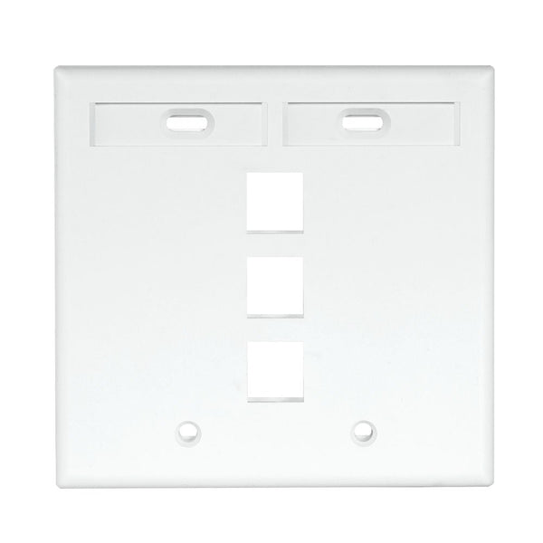 Leviton 42080-3WP 3-Port Dual Gang QuickPort Wallplate with ID Windows, White