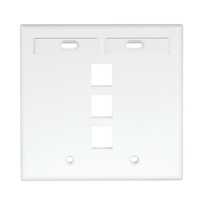 Leviton 42080-3WP 3-Port Dual Gang QuickPort Wallplate with ID Windows, White