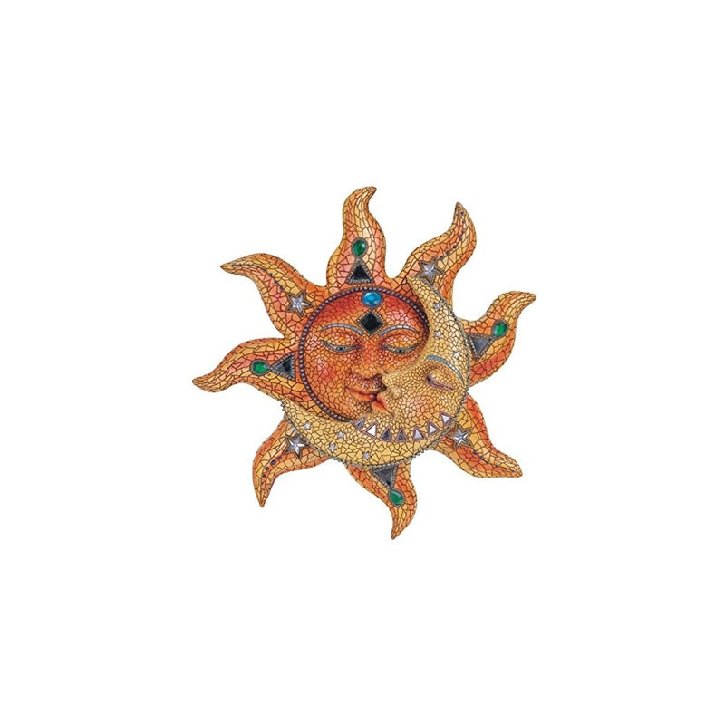 George S. Chen Imports Polyresin Orange Mosaic Face Sun with Yellow Mosaic Moon, 13"