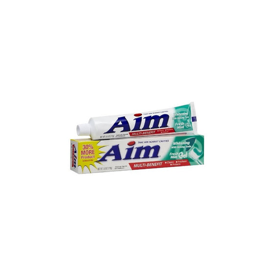 Aim Whitening Anticavity Fluoride Toothpaste, with Baking Soda, Fresh Mint Gel, 6 Oz (Pack of 6)