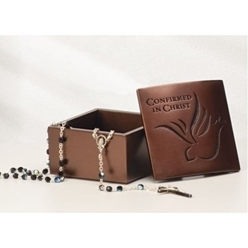 Confirmed in Christ Confirmation Dove Bronze Resin Stone Jewelry Rosary Keepsake Box