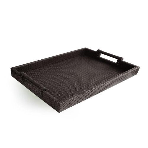 American Atelier Leather Serving Tray with Handles, 14 by 19-Inch, Brown