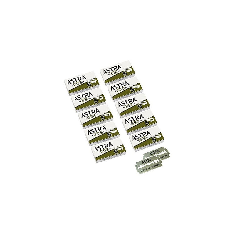 Astra Platinum Double Edge Safety Razor Blades, 50 Blades (10 x 5)