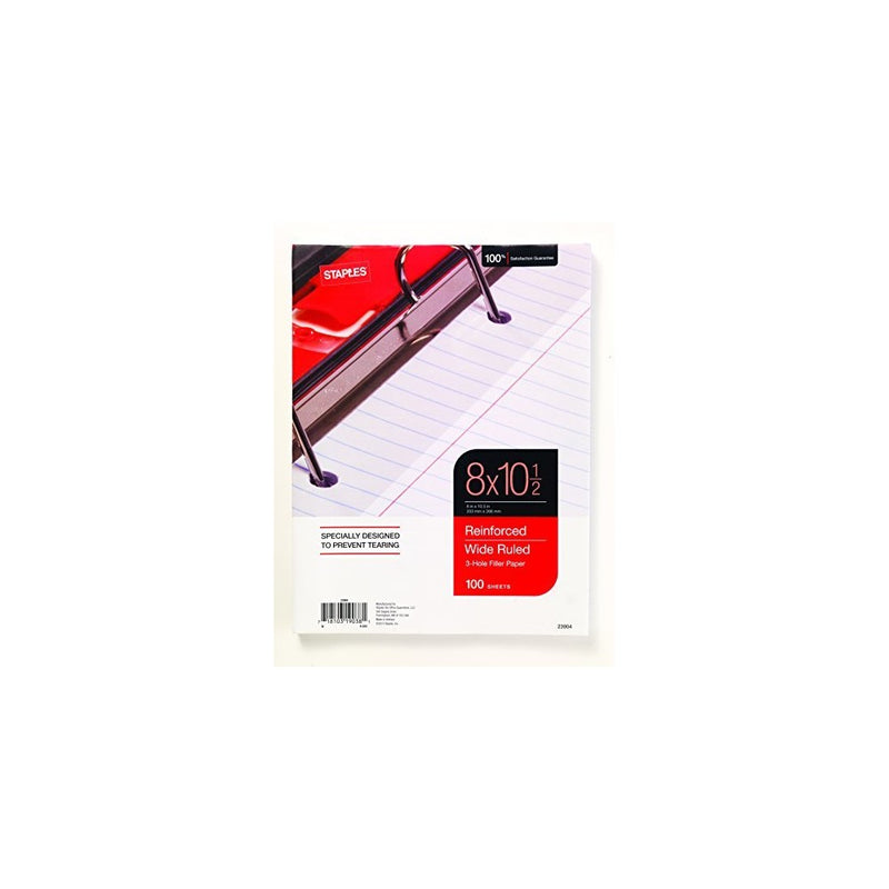 Staples Reinforced Filler Paper, Wide Ruled, 8" x 10 1/2"