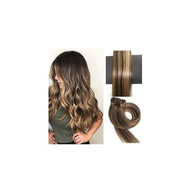 TheFashionWay Brazilian Human Hair Extensions Clip in Silky Straight Weft Remy Hair (15 inches, #4-27)