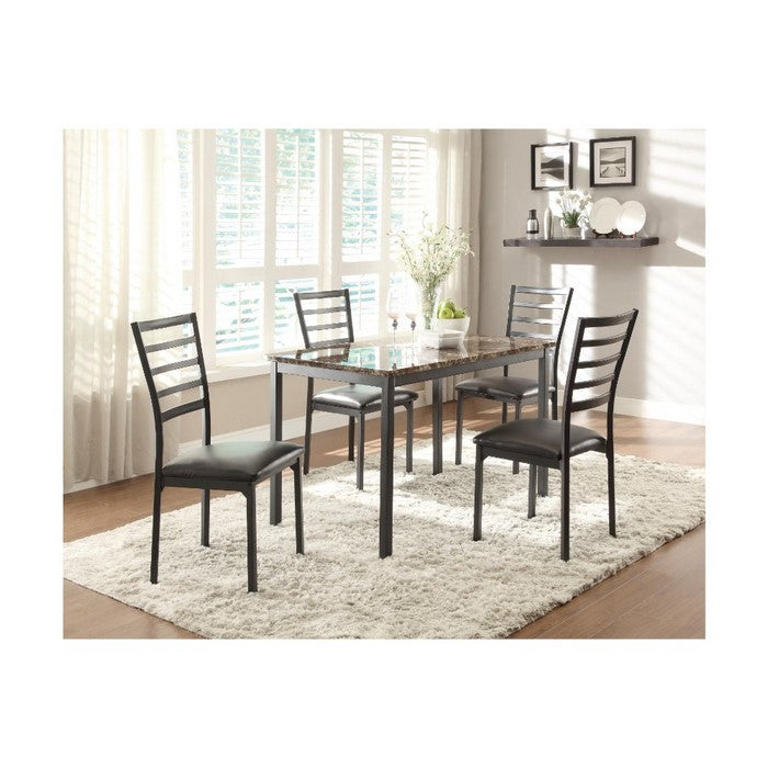 Metallic Side chair With Leatherette Upholstered Seat, Black , Set of 4