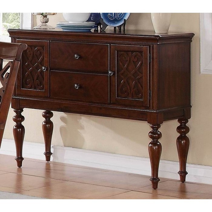 Server With 2 Drawers & 2 Carved Doors, Cherry Brown