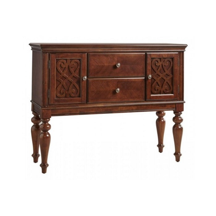 Server With 2 Drawers & 2 Carved Doors, Cherry Brown