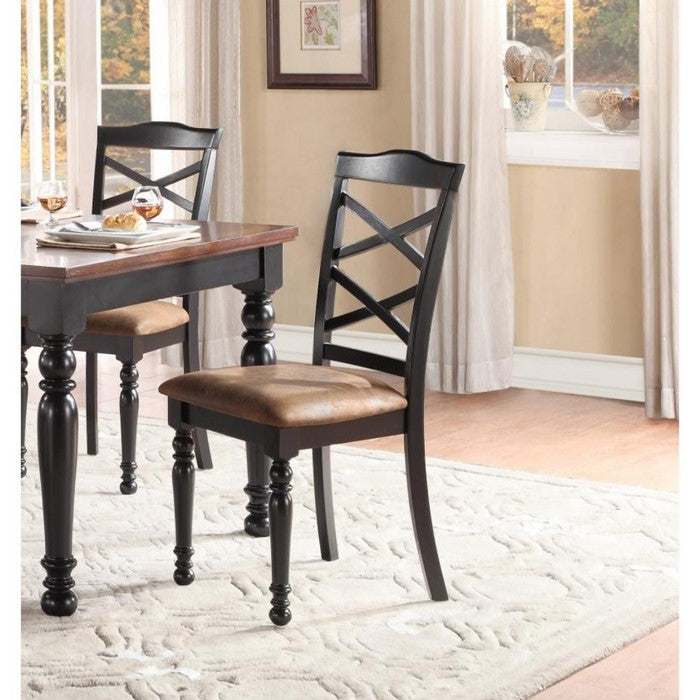 Wooden Leatherette Side Chair, Brown & Black, Set of 2