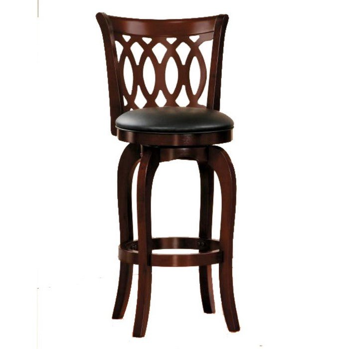 Wooden Pub Chair With Padded Upholstery In Cherry Brown