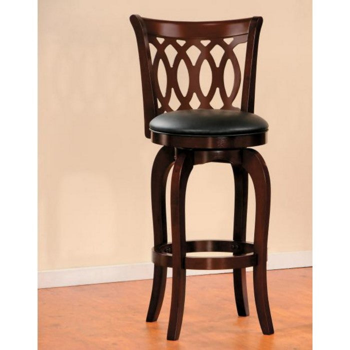 Wooden Pub Chair With Padded Upholstery In Cherry Brown