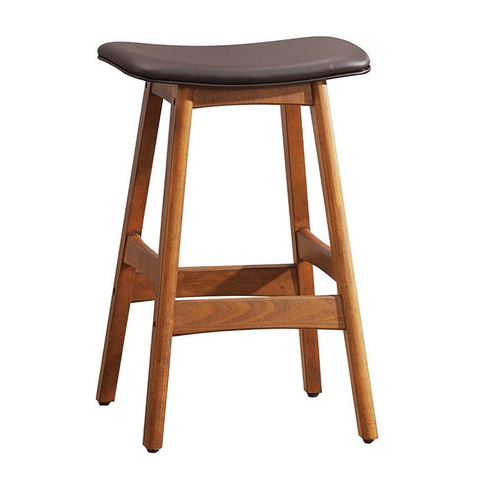 Wooden Counter Height Stool In Dark Brown, Set of 2