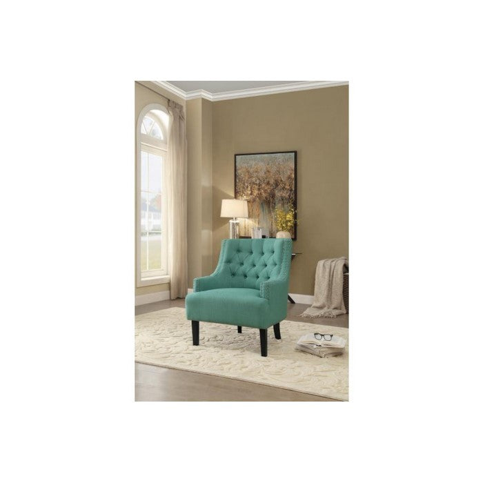 Accent Chair With Wooden Legs In Teal Blue