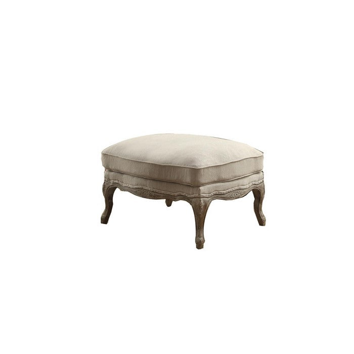 Wooden Ottoman With Reversible Cushion Seat In Cream