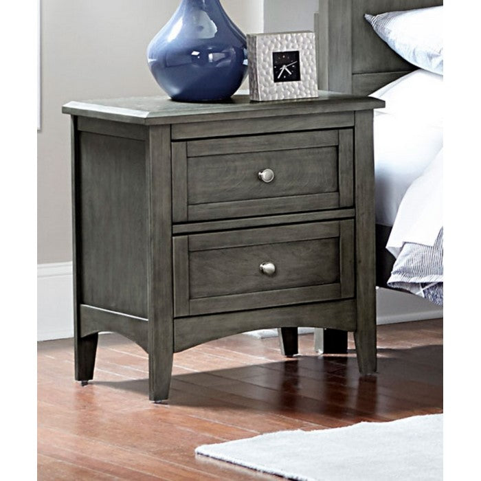 2 Drawers Wooden Night Stand with Flared Legs Gray