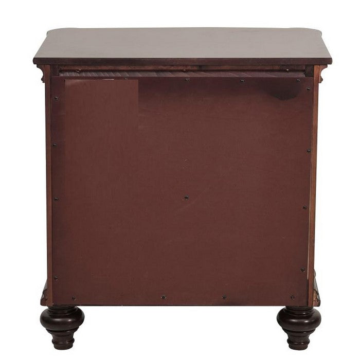 Wooden Nightstand With Three Drawers in Dark Cherry