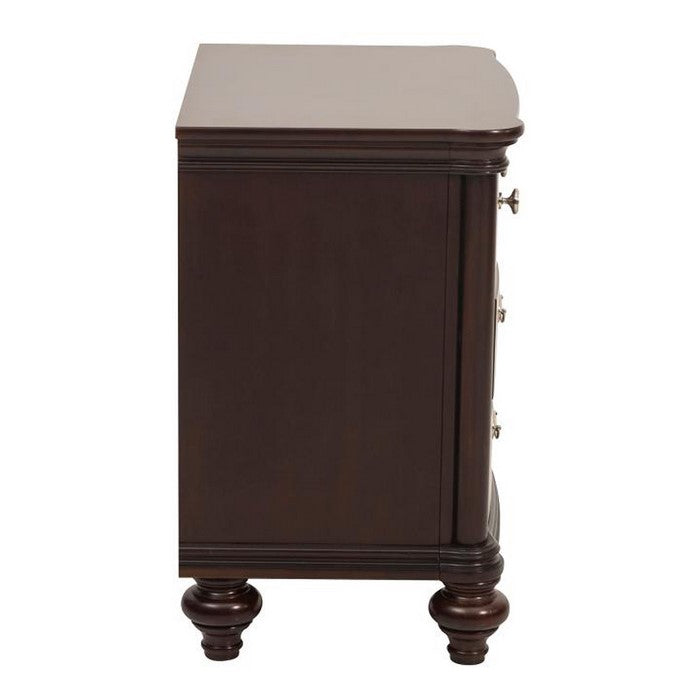 Wooden Nightstand With Three Drawers in Dark Cherry