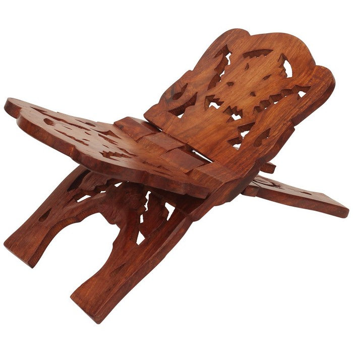 Benzara Hand carved Rosewood Collapsible Religious Book Holder/Holy book Stand, Brown