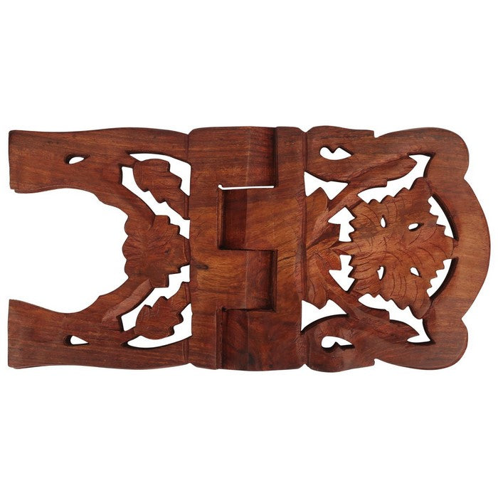 Benzara Hand carved Rosewood Collapsible Religious Book Holder/Holy book Stand, Brown