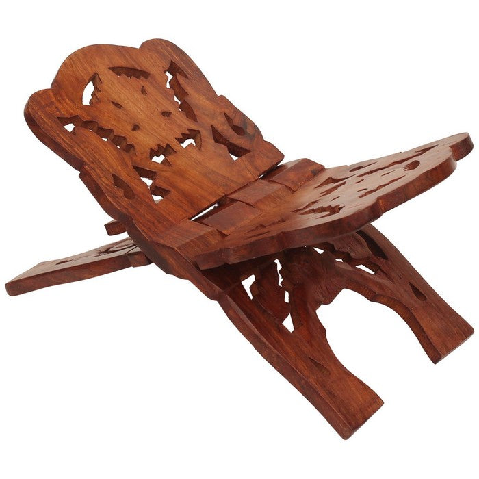 Benzara Hand carved Rosewood Collapsible Religious Book Holder/Holy book Stand, Brown