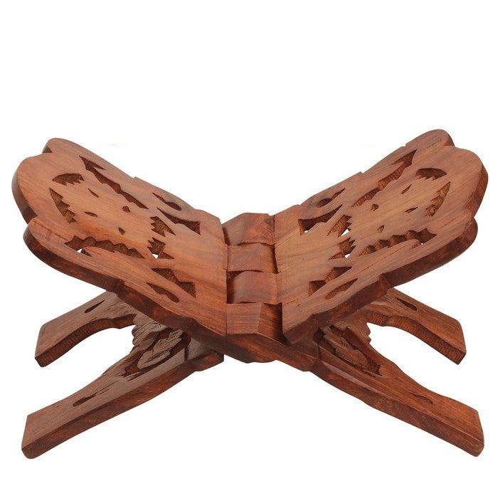 Benzara Hand carved Rosewood Collapsible Religious Book Holder/Holy book Stand, Brown