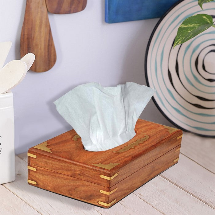 Benzara Handmade Wooden Tissue Box Cover/Napkin Holder/Paper Dispenser, Brown