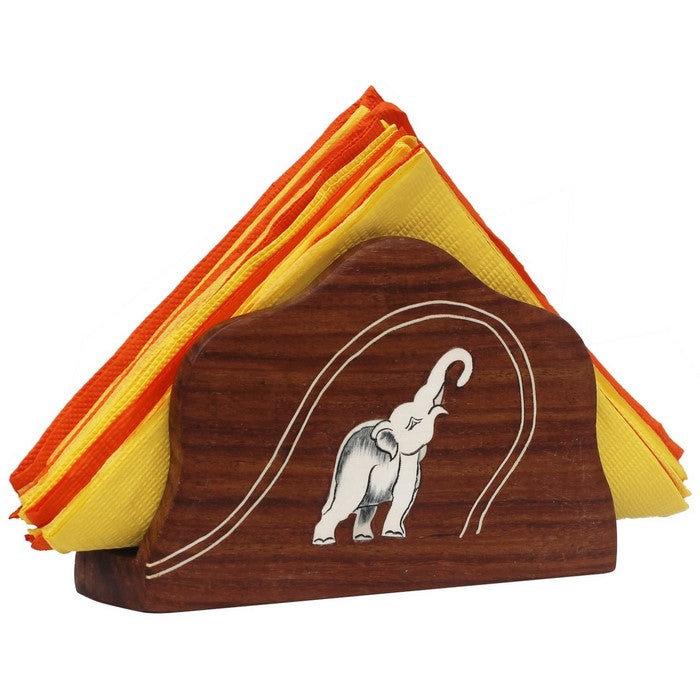 Benzara Handmade Wooden Elephant Motifs Napkin Holder, Brown