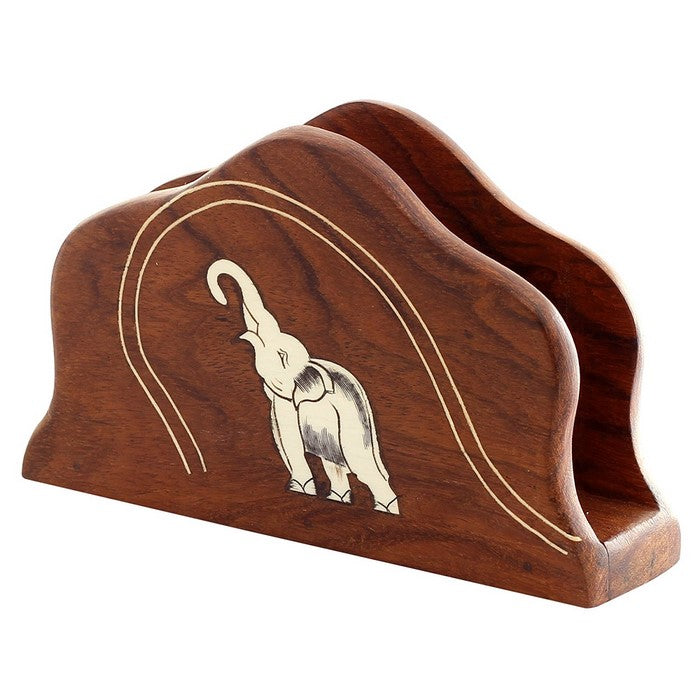 Benzara Handmade Wooden Elephant Motifs Napkin Holder, Brown