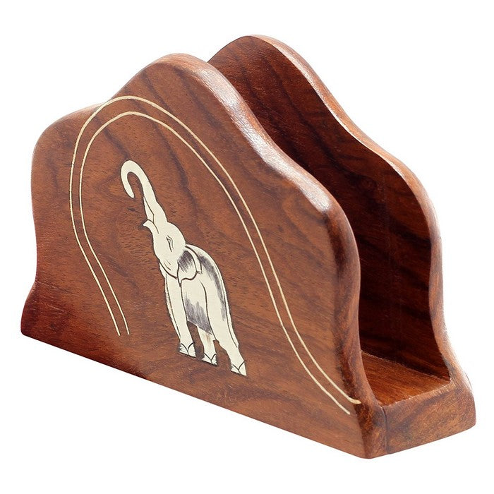 Benzara Handmade Wooden Elephant Motifs Napkin Holder, Brown
