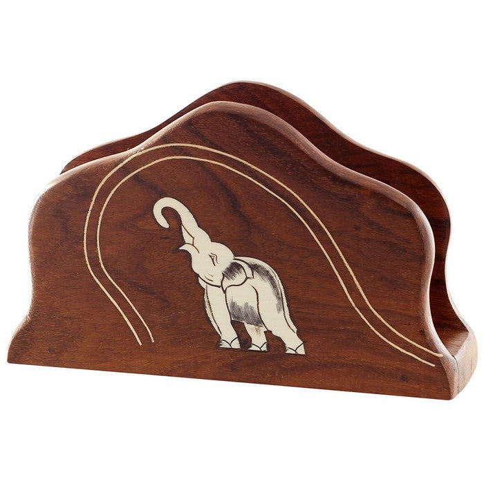 Benzara Handmade Wooden Elephant Motifs Napkin Holder, Brown