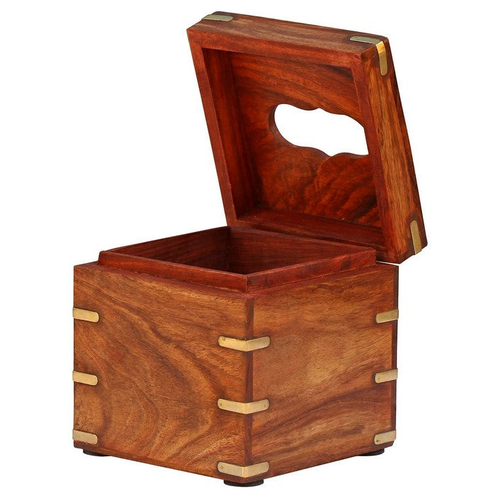 Benzara Square Rosewood Tissue Box Cover/Paper Dispenser with Brass Inlays