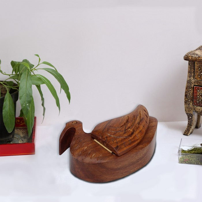 Benzara Hand carved Duck Figurine Jewelry Storage Box/Trinket Box, Brown