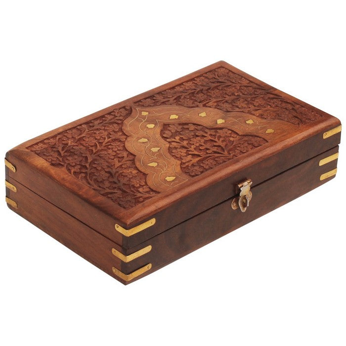 Benzara Handcrafted Floral Carving Jewelry Storage Box/Trinket Box, Brown