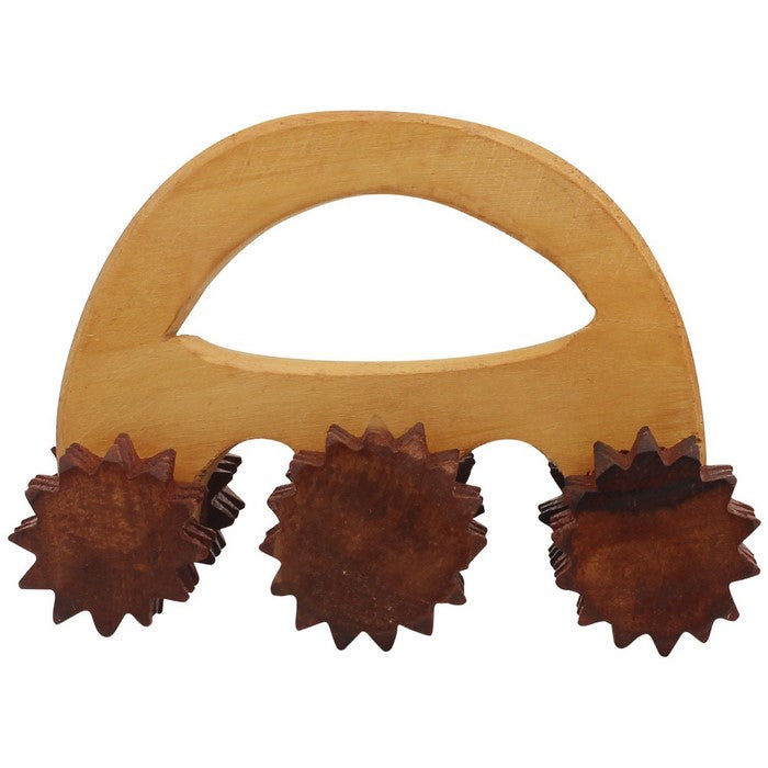 Benzara Wooden Wheel Massage Roller/Stress and Pain Reliever, Brown
