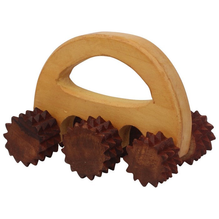 Benzara Wooden Wheel Massage Roller/Stress and Pain Reliever, Brown