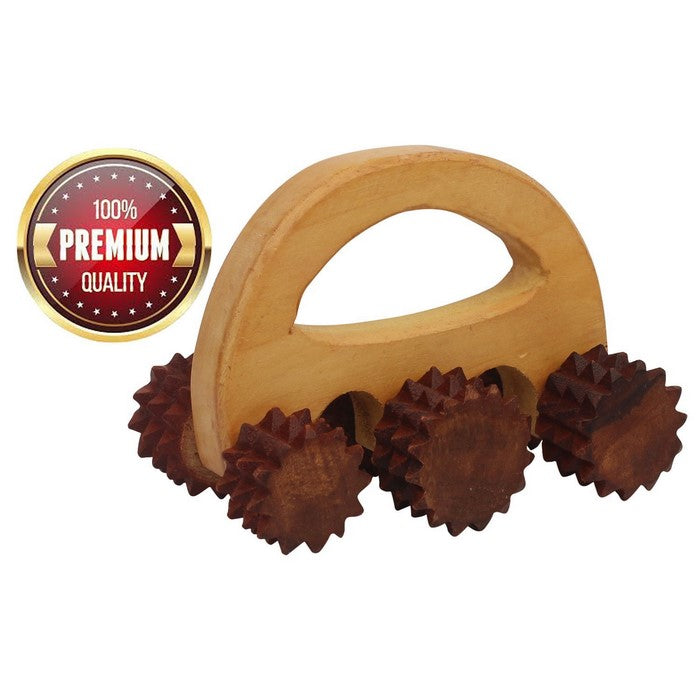 Benzara Wooden Wheel Massage Roller/Stress and Pain Reliever, Brown