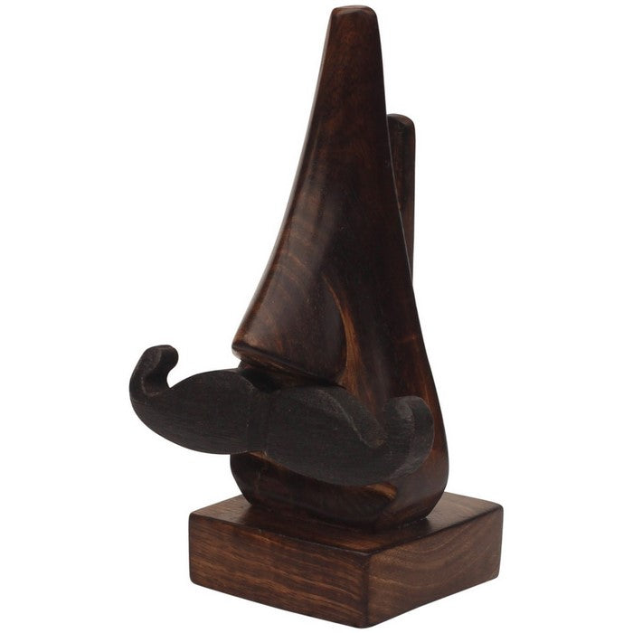 Benzara Hand Carved Wooden Nose Shaped Spectacle Holder With Mustache, Brown