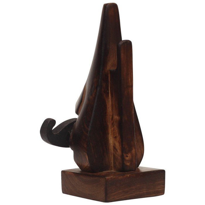Benzara Hand Carved Wooden Nose Shaped Spectacle Holder With Mustache, Brown