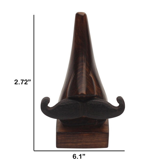 Benzara Hand Carved Wooden Nose Shaped Spectacle Holder With Mustache, Brown