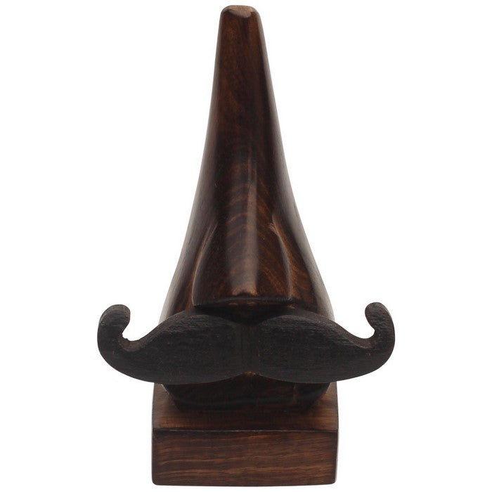 Benzara Hand Carved Wooden Nose Shaped Spectacle Holder With Mustache, Brown
