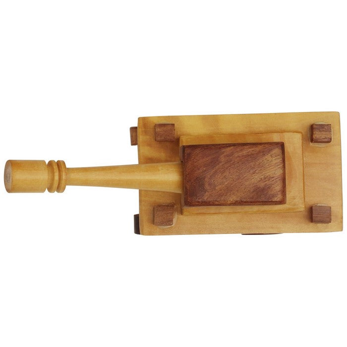 Benzara Handmade Wooden Tank Toy With Movable Wheels and Turret, Brown