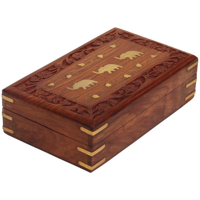BenzaraDecorative Wooden Jewelry/ Trinket Box With Brass Elephant Inlay , Brown