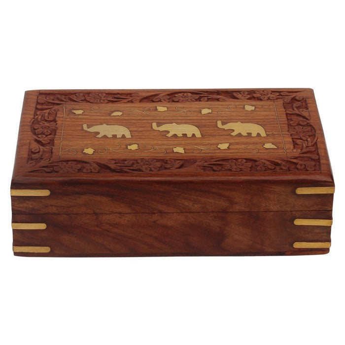 BenzaraDecorative Wooden Jewelry/ Trinket Box With Brass Elephant Inlay , Brown
